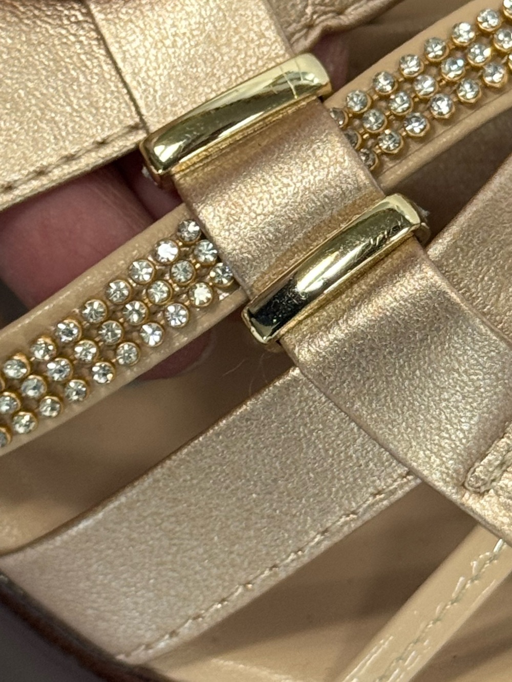 Italian Shoemakers Metallic Gold Wedge Sandals with Rhinestone Straps - Picture 6 of 14